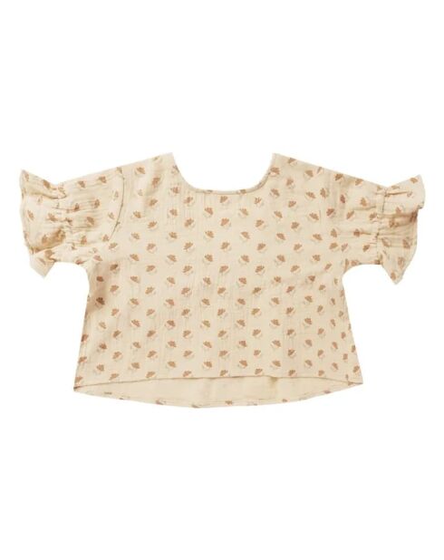 Blusa Francie in cotone a manica corta con fiori bianco sporco