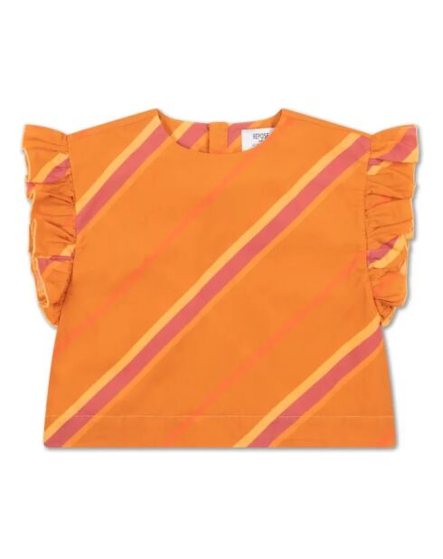 Blusa in cotone a manica corta arancione Misty