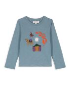 T-shirt blu a maniche lunghe in cotone Flamé Nadir