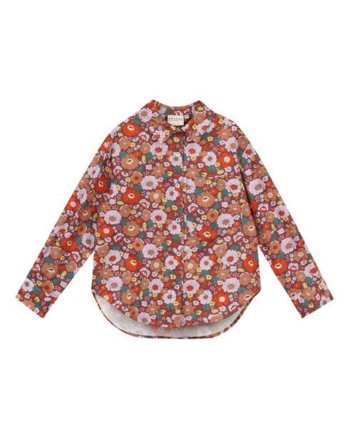 Blusa Elise in cotone a maniche lunghe floreale vintage prugna