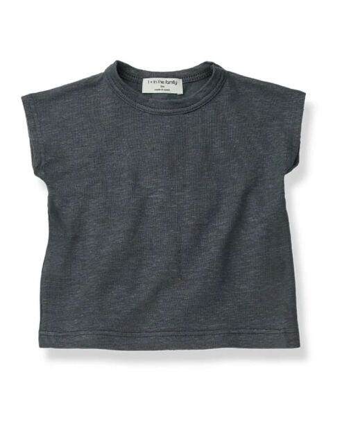 Blusa in lino a manica corta Fiorella antracite