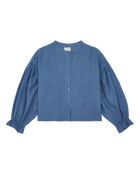 Blusa blu in lino a manica lunga