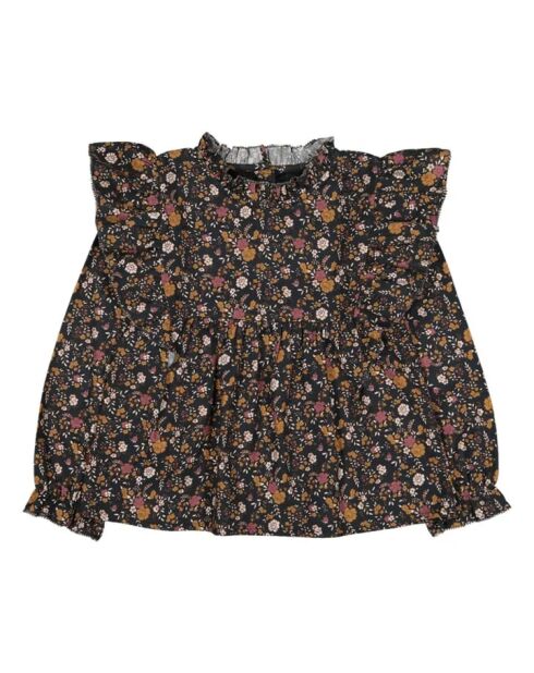 Blusa nera mandorla in cotone a manica lunga