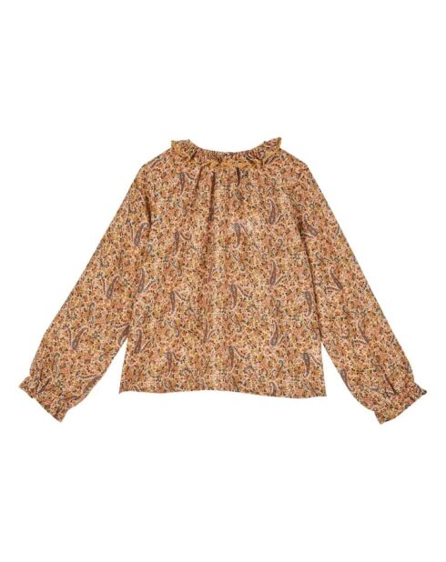 Blusa in cotone a maniche lunghe in cashmere con collo cammello