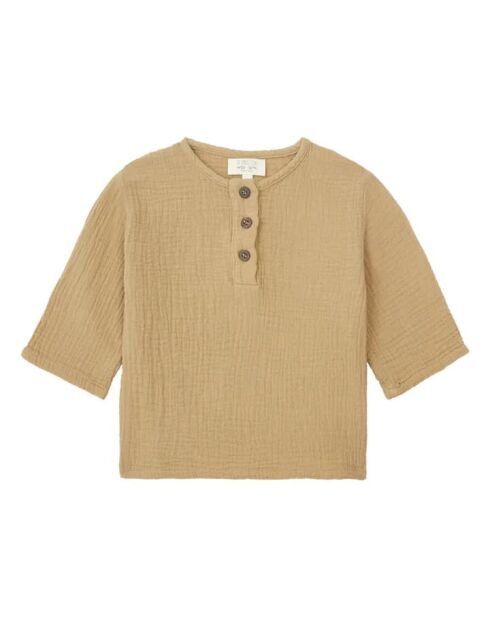 Blusa cammello in cotone a manica lunga