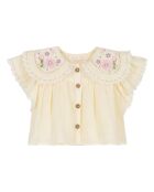 Blusa Marlina in cotone a manica corta con colletto ricamato vaniglia
