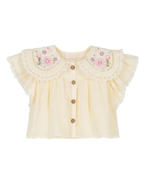 Blusa Marlina in cotone a manica corta con colletto ricamato vaniglia