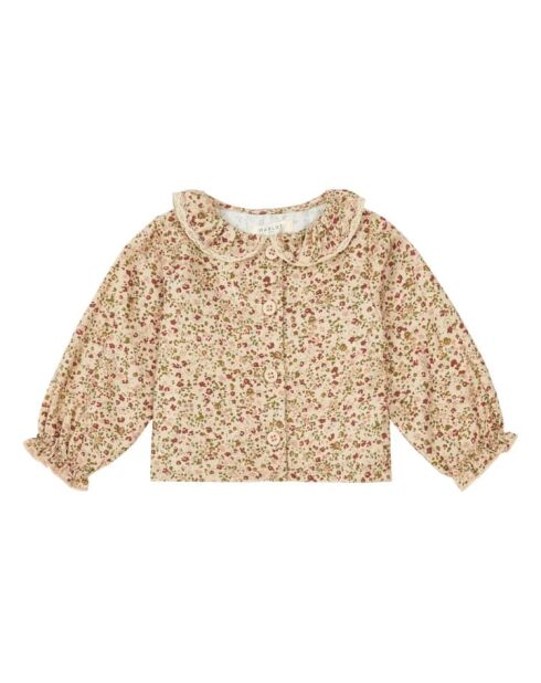 Blusa bianca rosa in cotone a manica lunga