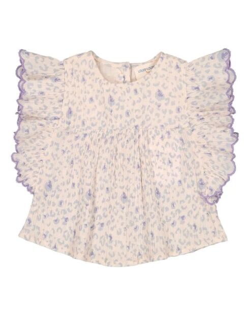 Blusa Jasmin in cotone a maniche corte in crêpe leopardato ecru