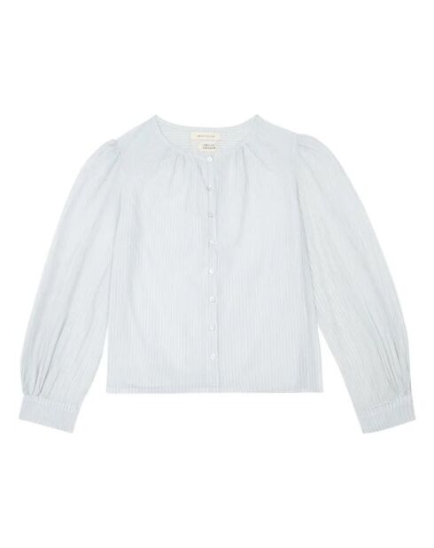 Blusa in cotone a righe grigie a maniche lunghe