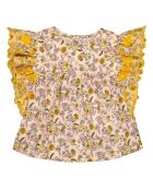 Blusa in cotone a maniche corte con fiori in lurex Fiori di gelsomino rosa pallido