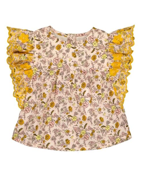 Blusa in cotone a maniche corte con fiori in lurex Fiori di gelsomino rosa pallido