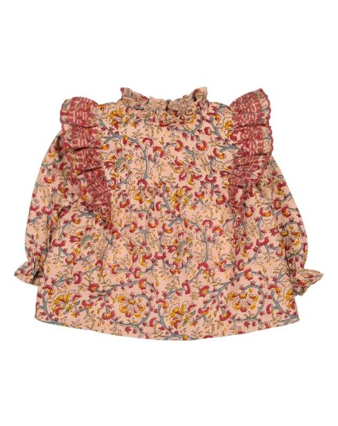 Blusa Amandette in cotone a maniche lunghe a fiori rosa pallido