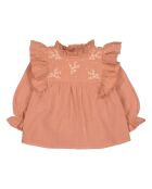Blusa rosa in cotone a maniche lunghe ricamata Amandette
