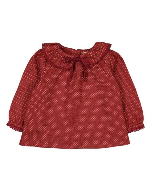 Blusa Alicia bordeaux a maniche lunghe in cotone a pois