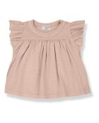 Blusa Ariadna rosa a maniche corte in cotone con volant