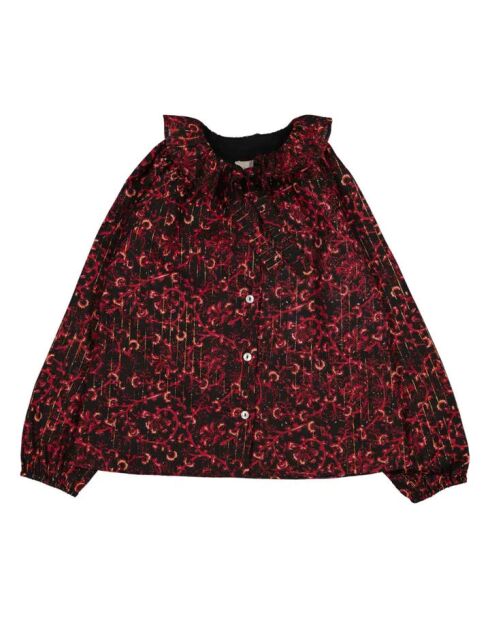 Blusa Angele nera a maniche lunghe in cotone floreale lurex