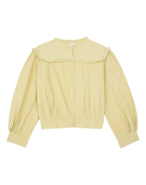 Blusa in cotone a manica lunga in tinta unita color vaniglia