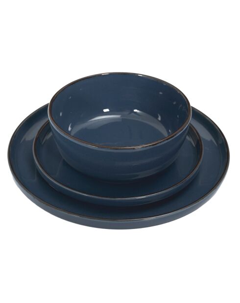 Juego de vajilla de 12 piezas de gres azul, 27,3 x 2,6 x 27,3 cm