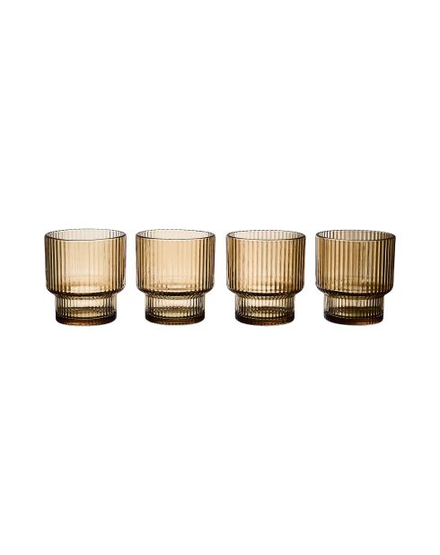 Set de 4 vasos estriados de color amarillo ámbar - 28 cl