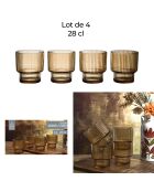Lot de 4 verres striés ambre jaune - 28 cl