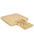 Tagliere per aperitivi in bambù con cassetto per coltelli da formaggio marrone - 33 x 3 x 33 cm