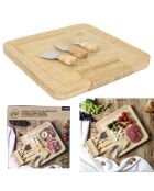 Tagliere per aperitivi in bambù con cassetto per coltelli da formaggio marrone - 33 x 3 x 33 cm