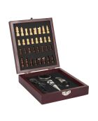 Coffret vin 4 pièces avec échiquier marron - 16.7 x 4.5 x 14.7 cm