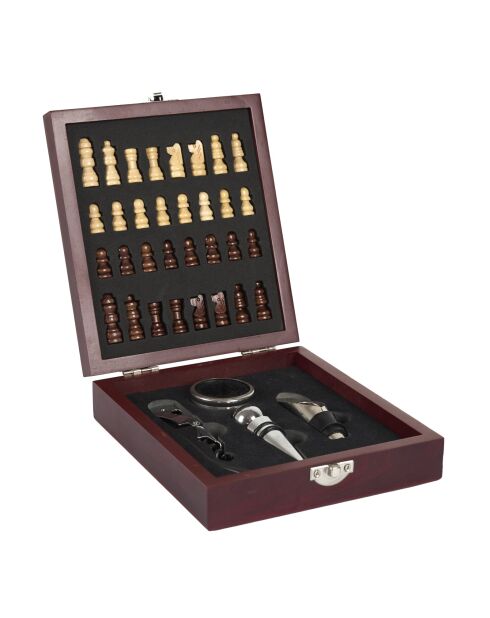 Caja de vino de 4 piezas con tablero de ajedrez marrón, 16,7 x 4,5 x 14,7 cm