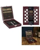 Coffret vin 4 pièces avec échiquier marron - 16.7 x 4.5 x 14.7 cm