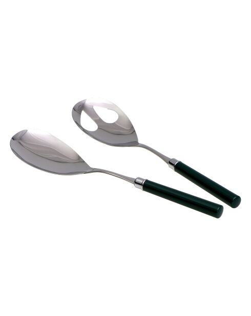 Set di 2 posate da insalata semplici in acciaio inossidabile verde scuro - 25 x 5 x 4 cm