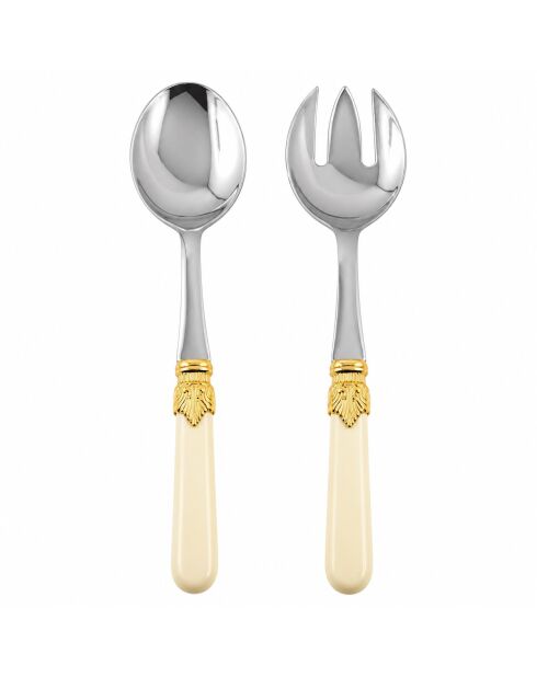 Juego de 2 platos clásicos para ensaladas Ghiera Oro Ivory de acero inoxidable, 25 x 5 x 4 cm
