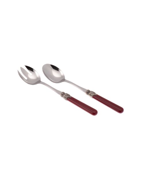 Lot de 2 services à salade en acier inoxydable Classic bordeaux - 25 x 5 x 4 cm
