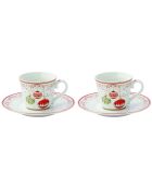 Set di 2 tazze da caffè multicolore in porcellana della vigilia di Natale con piattino - 80ml