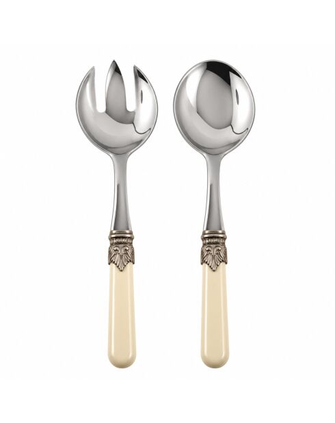 Lot de 2 services à salade en acier inoxydable Classic ivoire - 25 x 5 x 4 cm