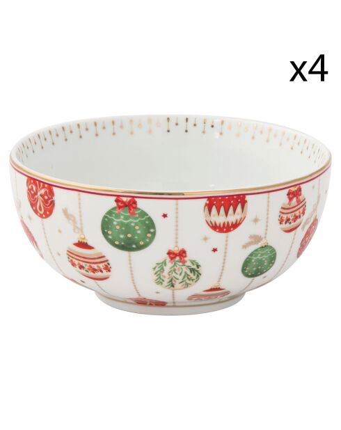 Set de 4 cuencos de porcelana multicolor para Nochebuena, 15 x 15 x 7 cm