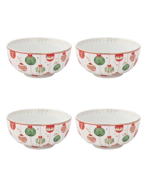 Set mit 4 bunten Porzellanschalen für Heiligabend, 15 x 15 x 7 cm