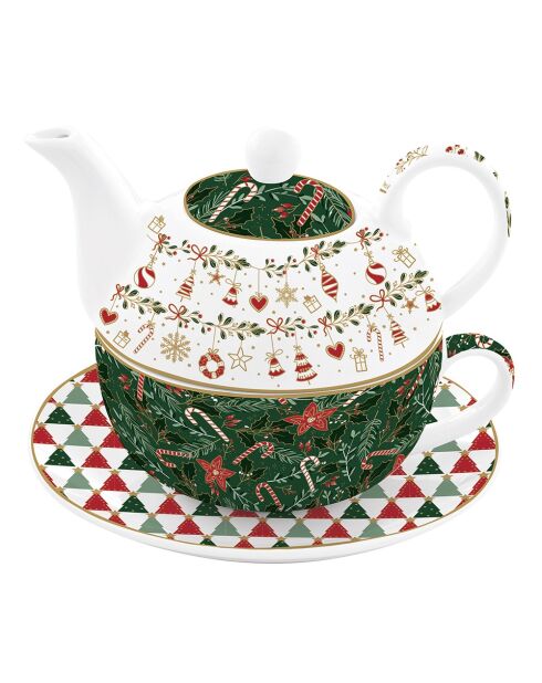 Juego de té individual de porcelana multicolor Fancy Christmas, 350 ml