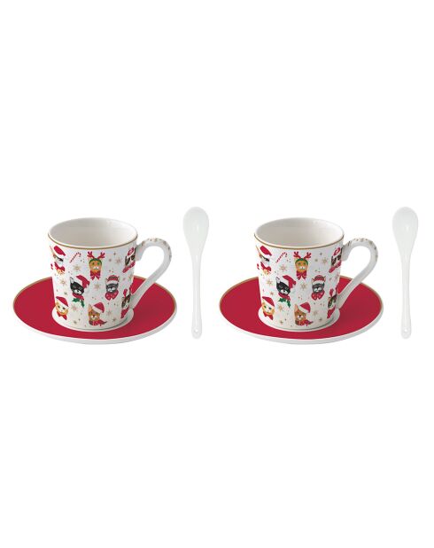 Juego de 2 tazas de espresso de porcelana con platillos Christmas Friends multicolores, 100 ml