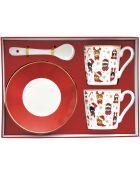 Juego de 2 tazas de espresso de porcelana con platillos Christmas Friends multicolores, 100 ml