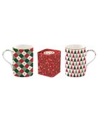 Elegante juego de té navideño con 2 tazas de porcelana y caja de metal multicolor, 350 ml