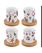 Juego de 4 tazas de café de porcelana con platillo de Christmas Friends, multicolor, 110 ml