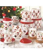 Juego de 4 tazas de café de porcelana con platillo de Christmas Friends, multicolor, 110 ml