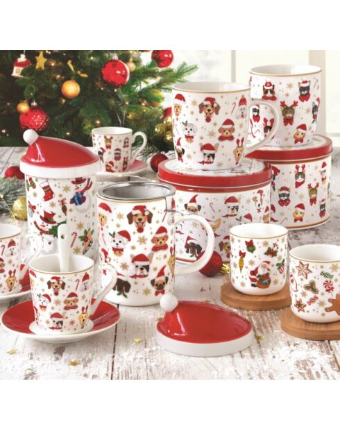 Juego de 4 tazas de café de porcelana con platillo de Christmas Friends, multicolor, 110 ml