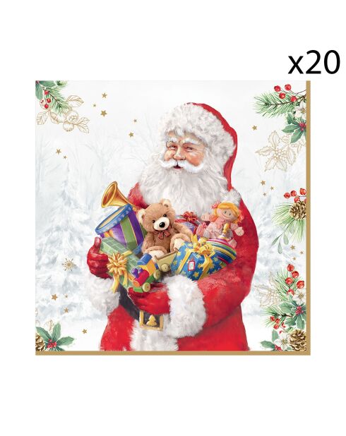 Set van 20 veelkleurige papieren servetten van Santa Is Coming - 33 x 33 cm