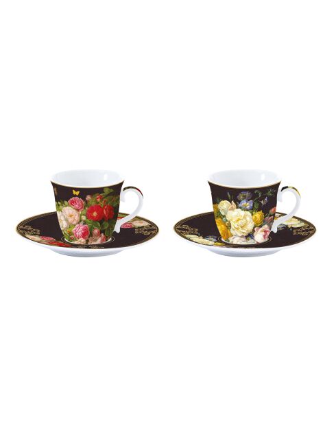 Juego de 2 tazas y platillos de porcelana Victorian Garden de varios colores, 80 ml