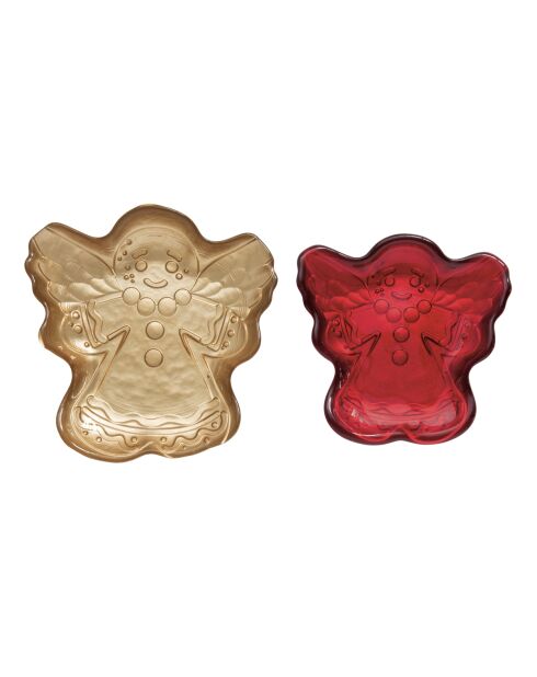 Set de 2 platos de postre de cristal con diseño de Sweet Christmas, color rojo y dorado