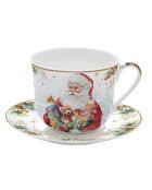 Santa Is Coming porseleinen ontbijtkop en schotel veelkleurig - 400ml