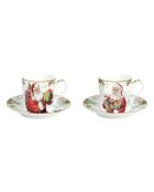 Juego de 2 tazas de café de porcelana multicolor con platillo de Santa Is Coming, 75 ml