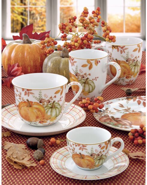Juego de 6 platos multicolores de porcelana Harvest para aperitivos o postres, 19 x 19 x 1,5 cm